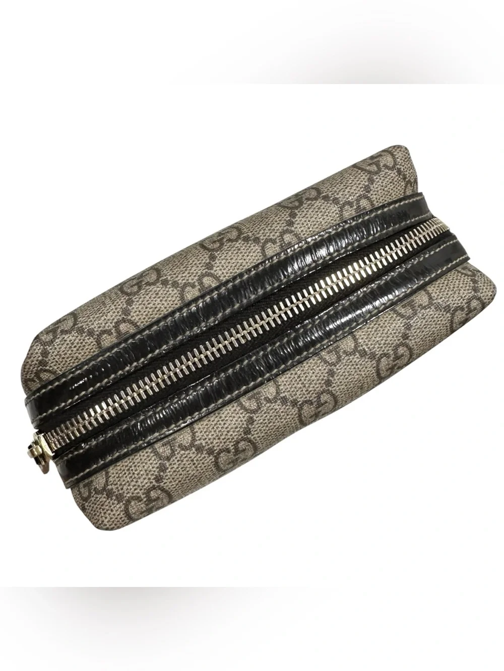 Gucci Tan GG Supreme Web Canvas with Roses Heart Tattoo Zippered Pouch